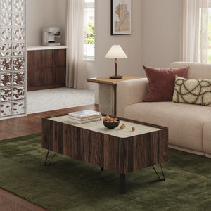 Table basse Trorlon 100 x 50 x 40 cm effet noyer / travertin [en.casa]