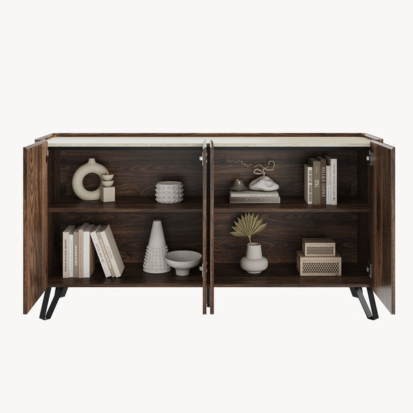 Sideboard Trorlon 160x40x83 cm effetto noce/travertino [en.casa]