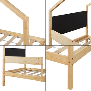 Lit cabane gigogne enfant Sodankylä 90x200 cm en bois de pin naturel/noir avec sommier à lattes [en.casa]