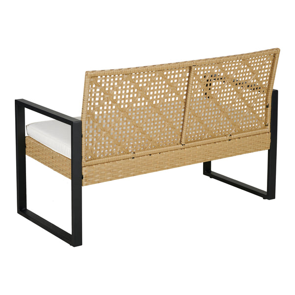 Salon de jardin 4 pièces Calciano aspect rotin beige noir naturel casa.pro