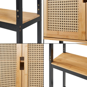 Toilettenschrank Tervola 172x63x27 cm Schwarz/Bambus [en.casa]