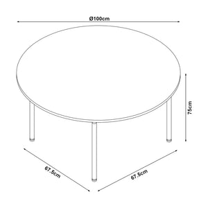 Set da Pranzo Hemnes Tavolo Rotondo Ø100 cm Effetto Rovere e 4 Sedie Tessuto Beige [en.casa]