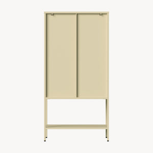 Vetrina Klippestad Credenza Alta a 2 Ante in Vetro e Ripiano Aperto 160 x 80 x 35 cm - Color Cammello [en.casa]