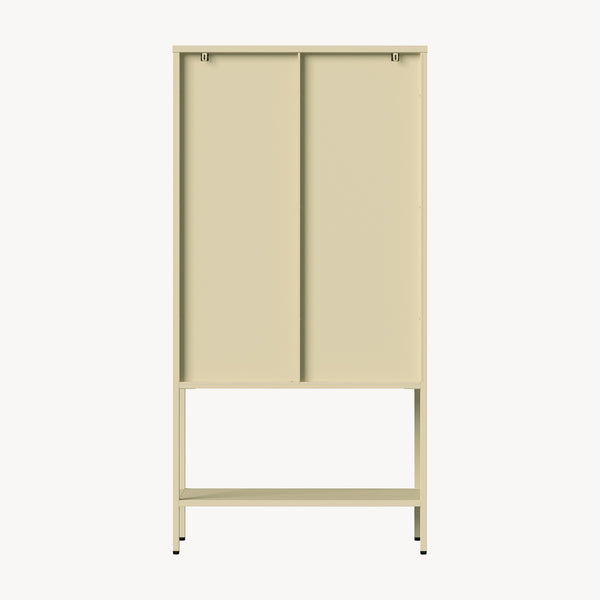 Vetrina Klippestad Credenza Alta a 2 Ante in Vetro e Ripiano Aperto 160 x 80 x 35 cm - Color Cammello [en.casa]