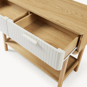 Tavolo a Consolle Ferrersp con 2 Cassetti e Ripiano 100 x 40 x 80 cm - Effetto Rovere / Avena Oatmeal [en.casa]