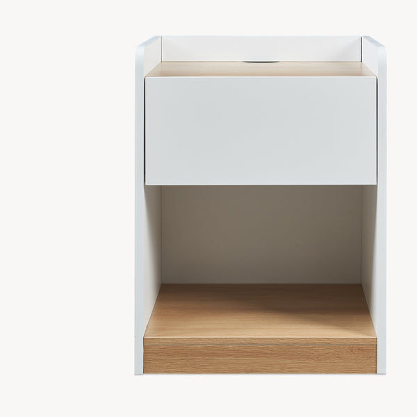 Table de chevet Kuorshare 55 x 42 x 37 cm blanc effet chêne [en.casa]