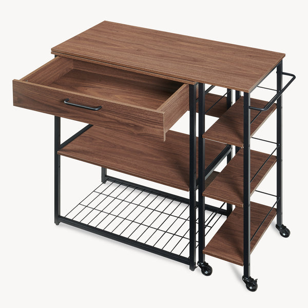 Scaffale da Cucina Kirhuskyna con Modulo Laterale Estraibile Girevole 130x40x85 cm Effetto Noce/Nero [en.casa]