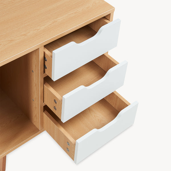 Comodino Bordkak con 3 Cassetti e Scomparto Aperto 55 x 48 x 30 cm - Effetto Rovere / Bianco [en.casa]