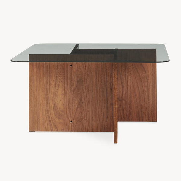 Tavolino da Caffè Benexjö con Piano Quadrato in Vetro 70 x 70 x 36 cm - Effetto Noce/Grigio [en.casa]