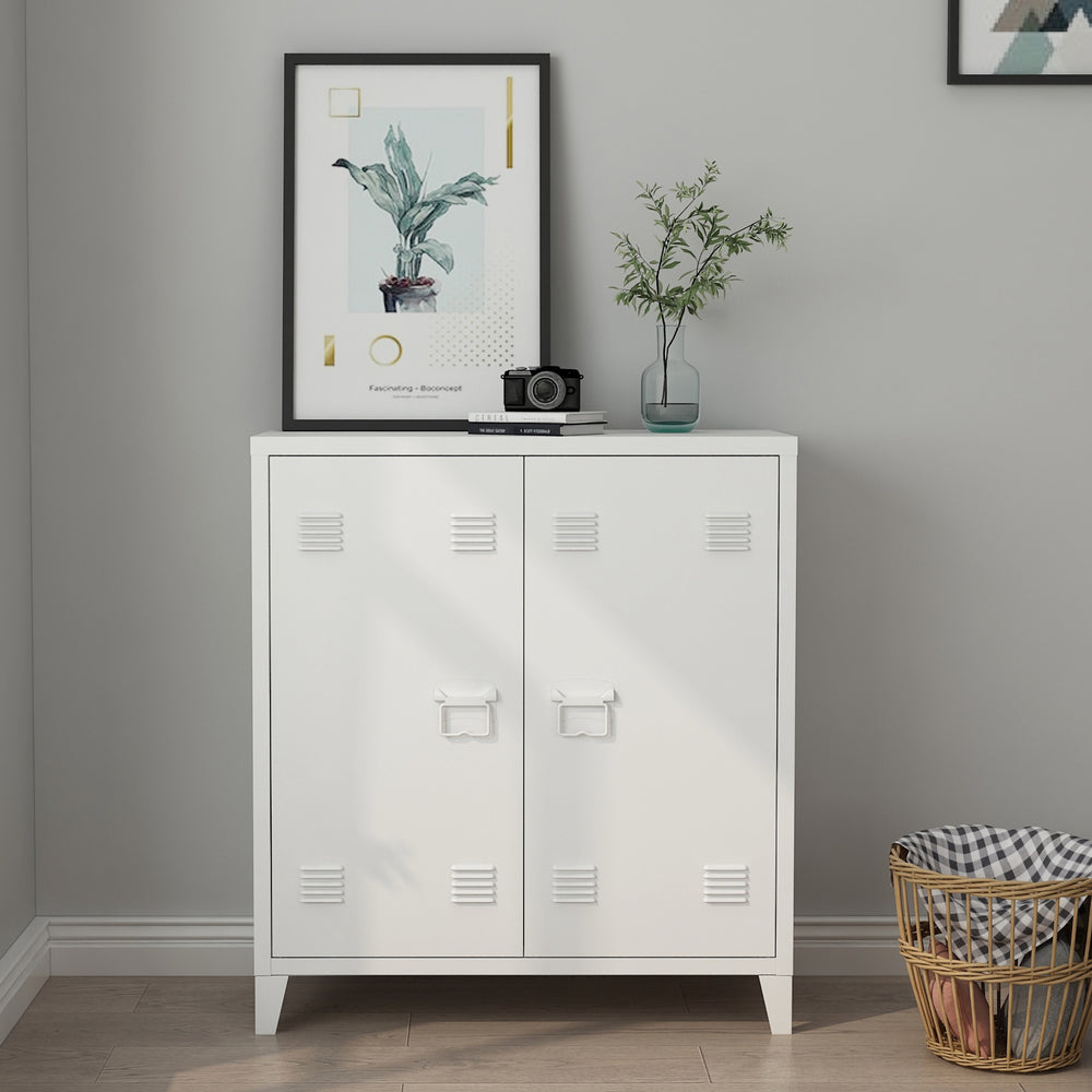Casier de bureau métallique Oripää à 2 portes 90 x 80 x 33 cm blanc [en.casa]
