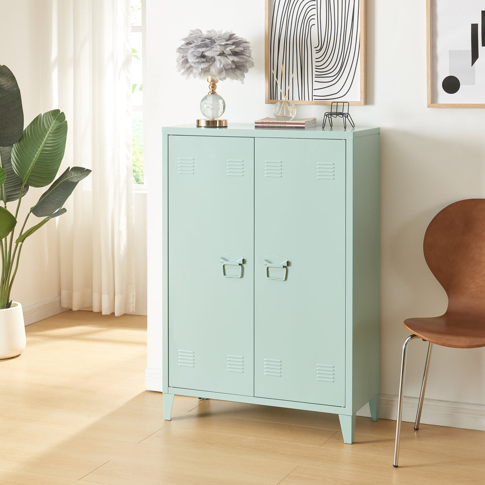 Casier de bureau métallique Oripää à 2 portes 110 x 75 x 33 cm vert pastel [en.casa]
