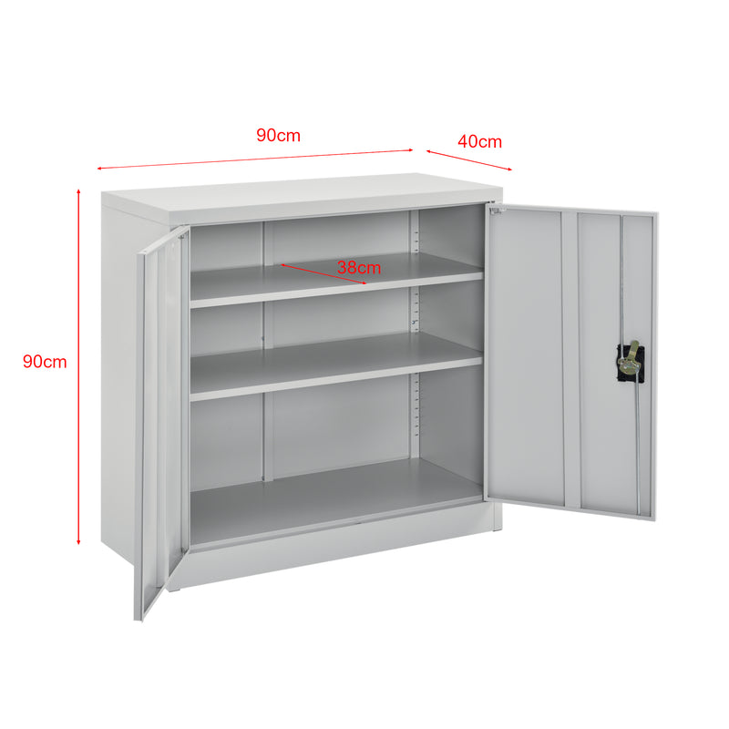 Schizzo in scala Armadietto da Ufficio con 2 Ante Chiusura con Chiave 90 x 40 x 90 cm Mobile in Acciaio per Archivio con 2 Ripiani Variabili in Altezza