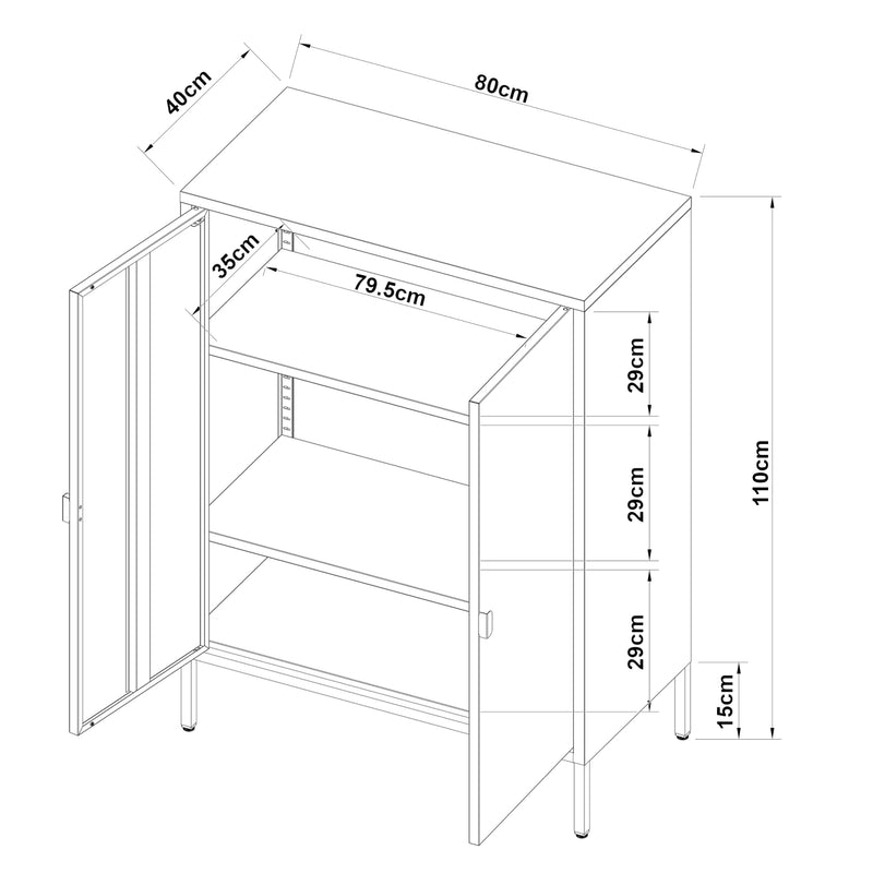 Maßskizze Aktenschrank Hailuoto Stahl [en.casa]