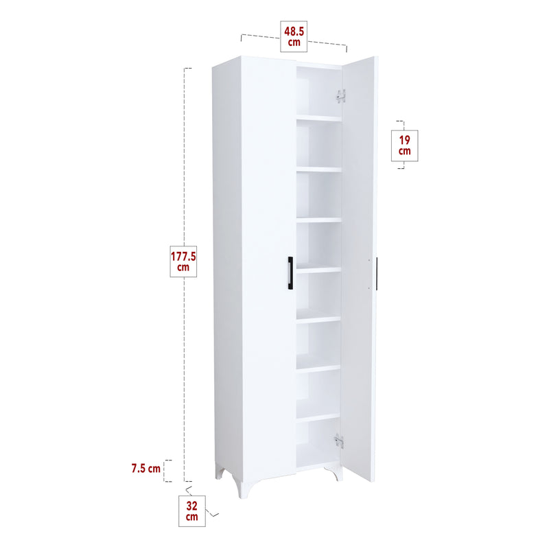 Schizzo in scala Armadio Guardaroba Strömsund a 2 Ante e 7 Ripiani 177,5 x 48,5 x 32 cm - Vari Colori [en.casa] 
