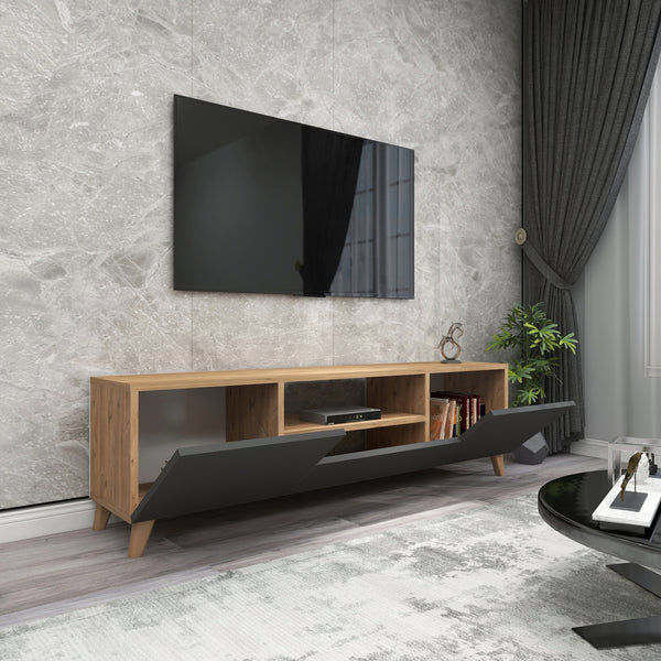Meuble TV Torsby à portes avec espace de rangement 140 x 30 x 46 cm [en.casa]