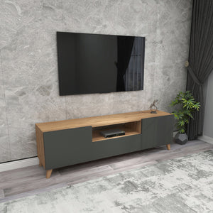 Meuble TV Torsby à portes avec espace de rangement 140 x 30 x 46 cm [en.casa]