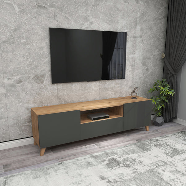 Meuble TV Torsby à portes avec espace de rangement 140 x 30 x 46 cm [en.casa]