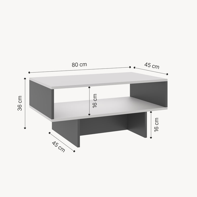 Croquis coté Table basse Mjölby avec espace de rangement 37 x 80 x 45 cm [en.casa]
