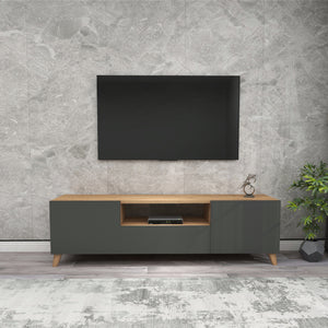 Meuble TV Torsby à portes avec espace de rangement 140 x 30 x 46 cm [en.casa]