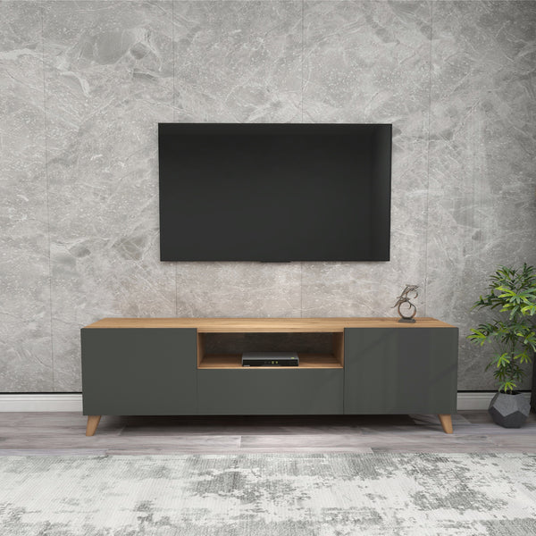 Meuble TV Torsby à portes avec espace de rangement 140 x 30 x 46 cm [en.casa]