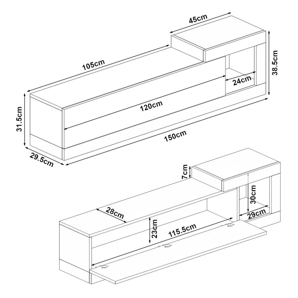 Fernsehschrank Luhanka 150x29,5x38,5cm Eiche in verschiedenen Farben [en.casa]
