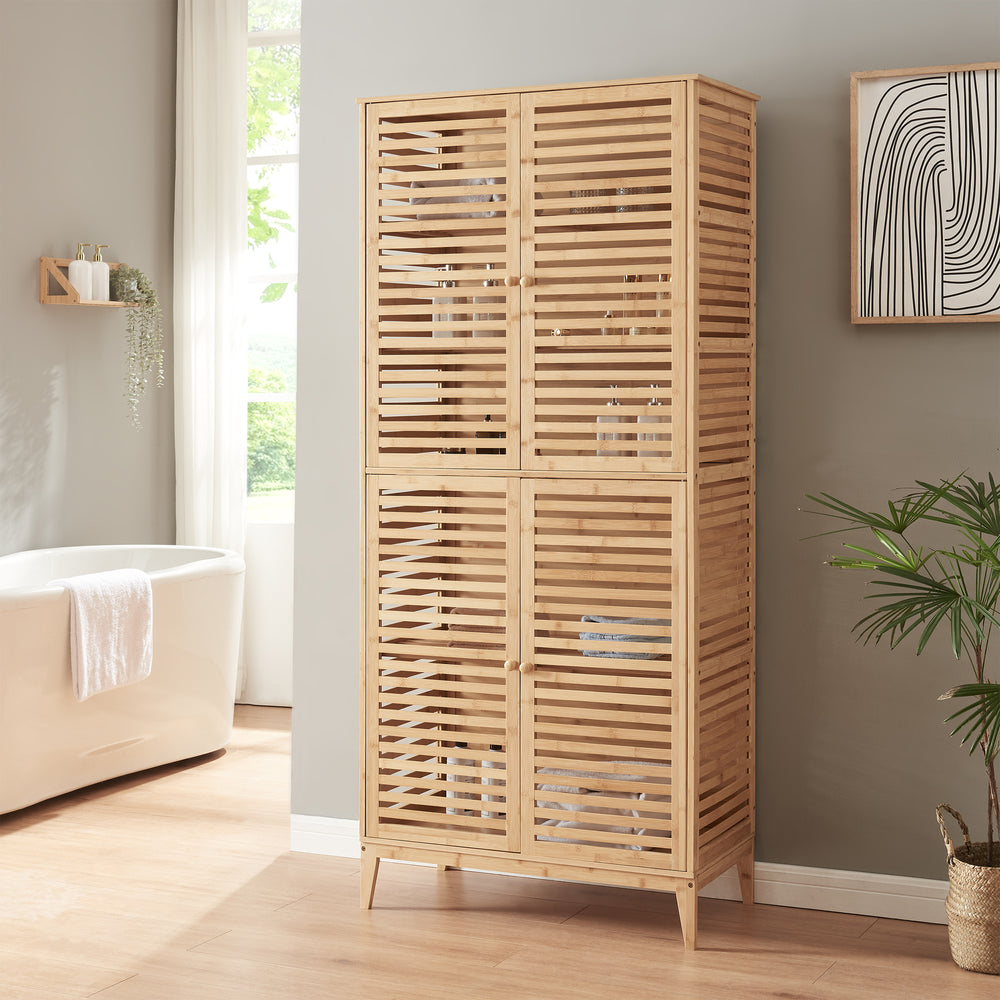 Armoire de salle de bain Raurgela 180x80x40 cm bambou [en.casa] - premiumXL