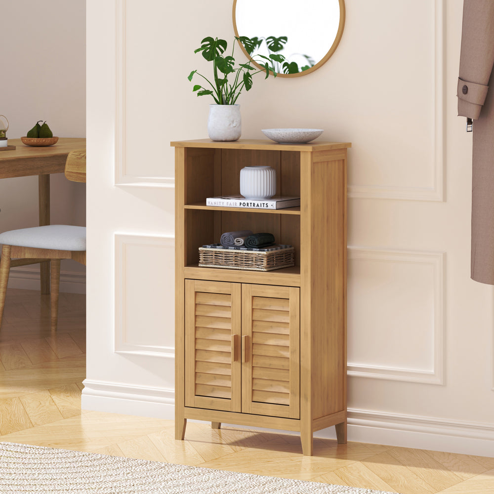 Mobile Contenitore Rirg a 2 Ante e Scomparti Aperti in Bambù Naturale 92 x 50 x 25 cm [en.casa]