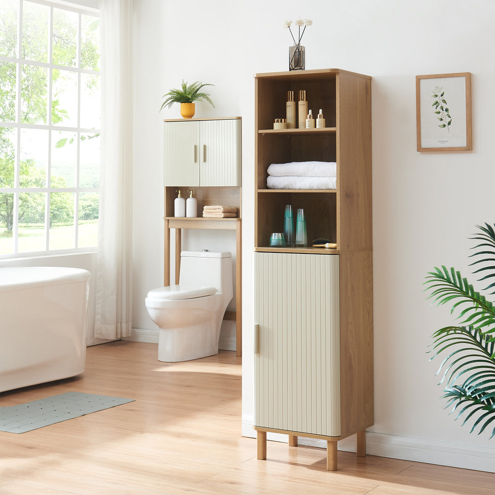 Armoire de salle de bains Ferrersp 160 x 42 x 35 cm effet chêne / couleur sable [en.casa] 