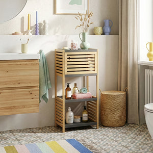 Scaffale da Bagno Kydesby in Bambù con Ripiani Aperti e Scomparto ad Anta [en.casa]