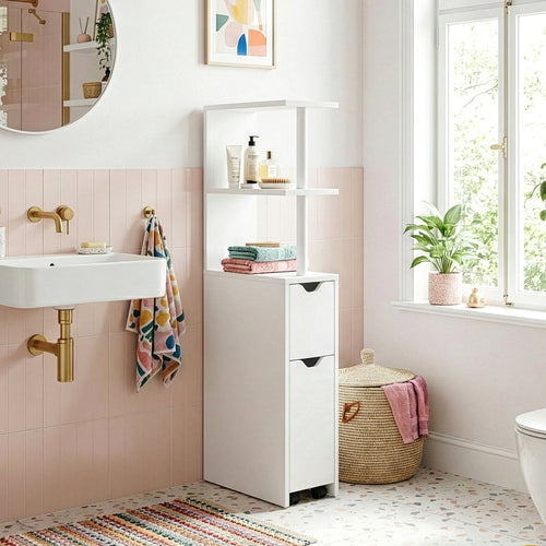 Scaffale da Bagno Fadeskimma Mobile Contenitore con Ripiani Cassetto e Scomparto Estraibile 113 x 19 x 45 cm - Bianco [en.casa] 