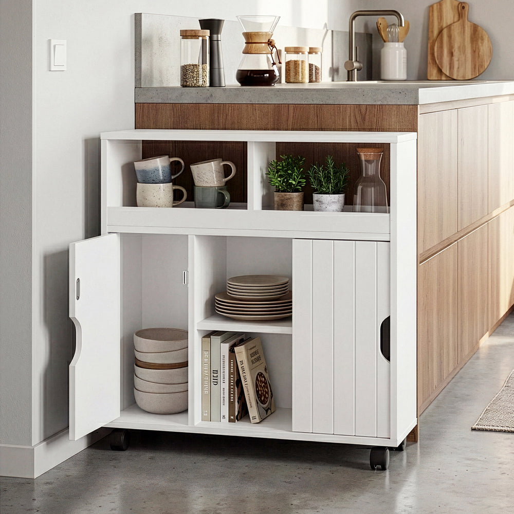 Armadietto Stretto Fadeskimma Mobile Contenitore con Rotelle e 3 Ante 72x70x20 cm Bianco [en.casa] 