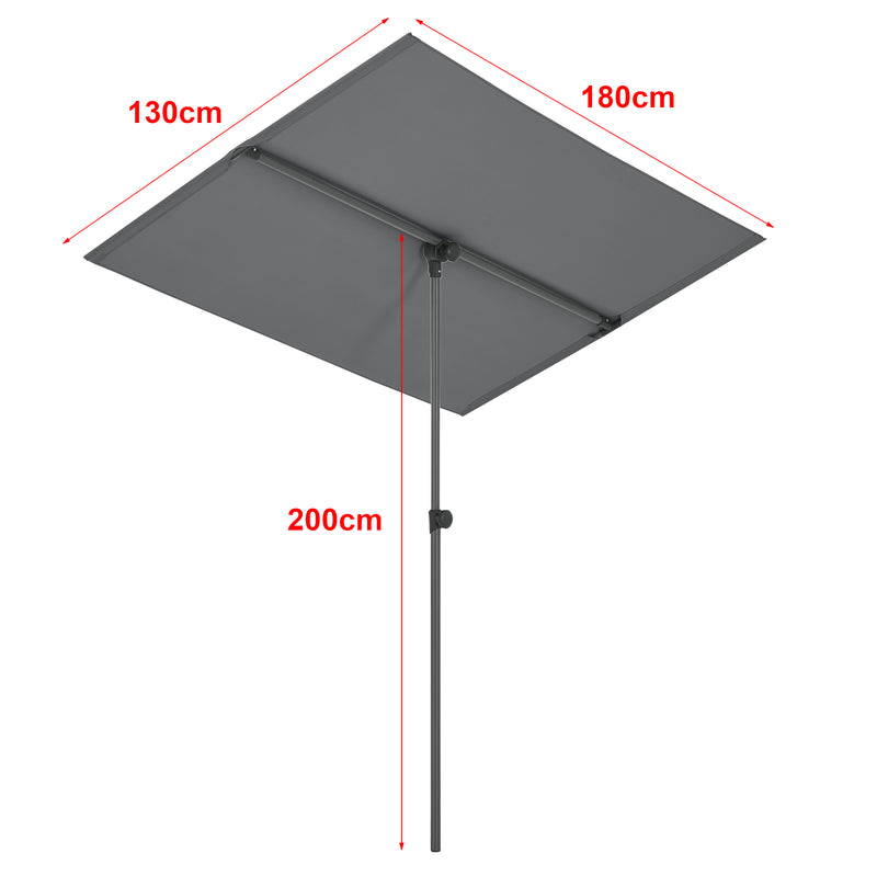 Croquis coté Parasol Carsoli inclinable à 360° rectangulaire 180 x 130 cm [pro.tec]