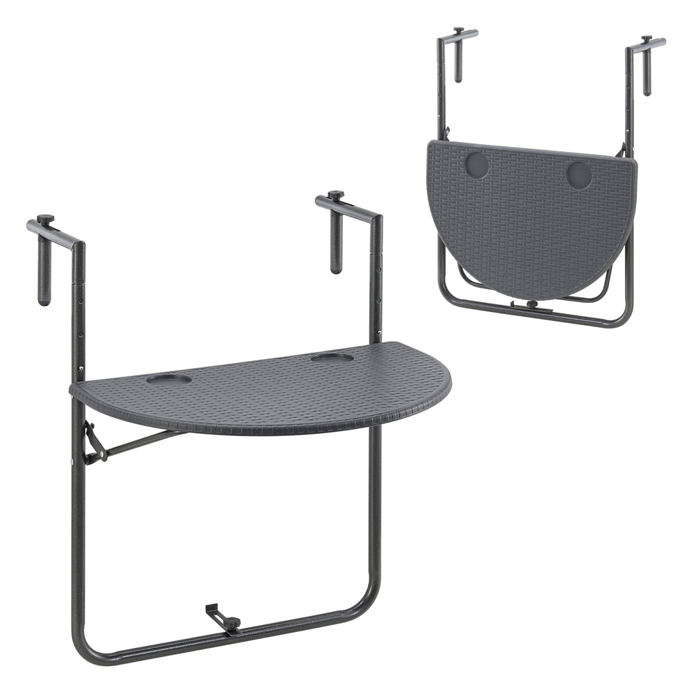 Table suspendue de balcon Cicala 84x60x64 cm demi-ronde acier gris foncé [en.casa] - premiumXL