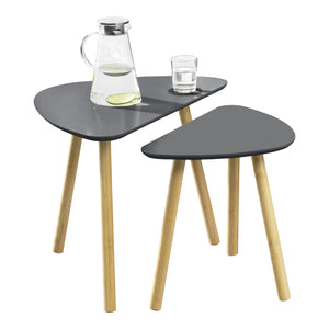 Set da 2 Tavolini da Salotto in Altezze Diverse 2 Tavolini Impilabili con Gambe in Bambú Tavolini Bassi da caffè Salvaspazio