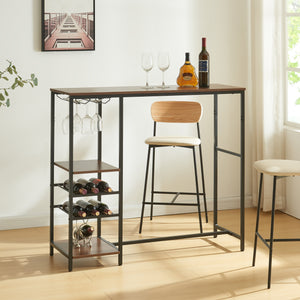 Table de bar Stjørdal avec porte-bouteilles noir/noyer [en.casa] - premiumXL
