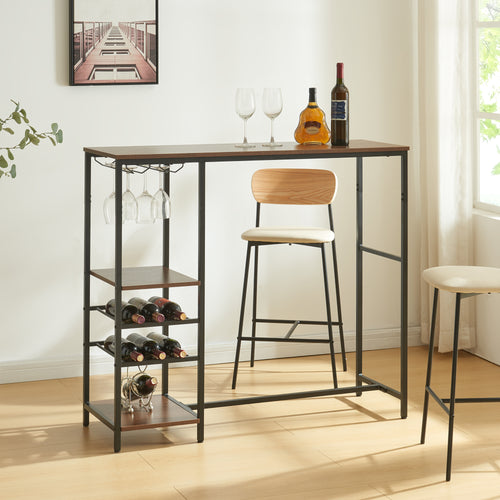 Table de bar Stjørdal avec porte-bouteilles noir/noyer [en.casa] - premiumXL