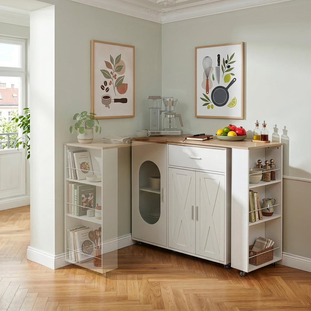 Credenza da Cucina Kudebola con Bancone Estraibile e Girevole 115 x 40 x 94 cm - Effetto Rovere / Bianco [en.casa]