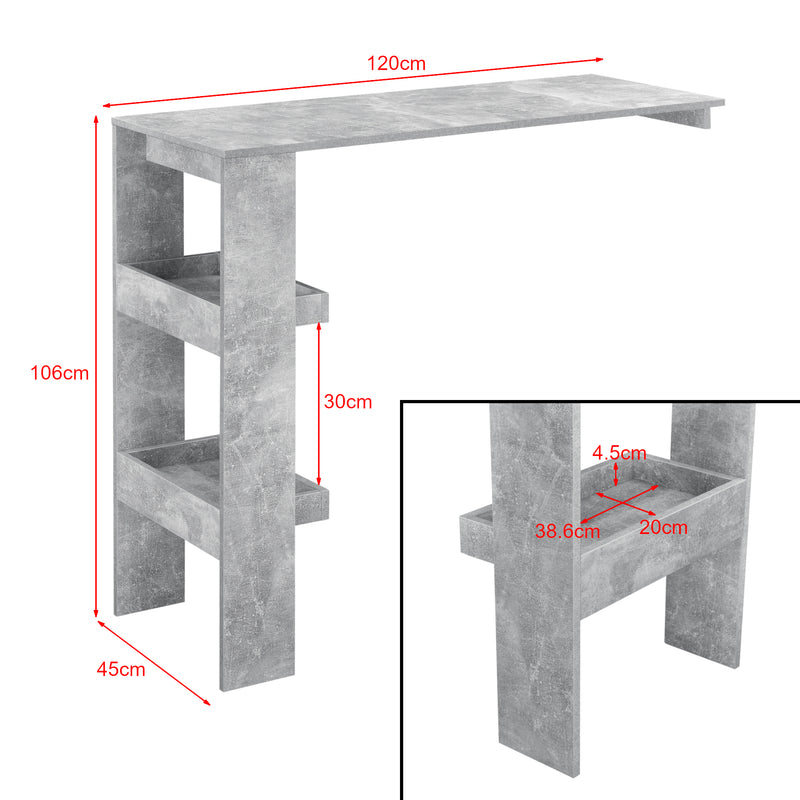 Schizzo in scala Tavolo Alto Bromölla da Bar Cucina Bancone da Parete con 2 Ripiani 120 x 45 x 106 cm [en.casa]