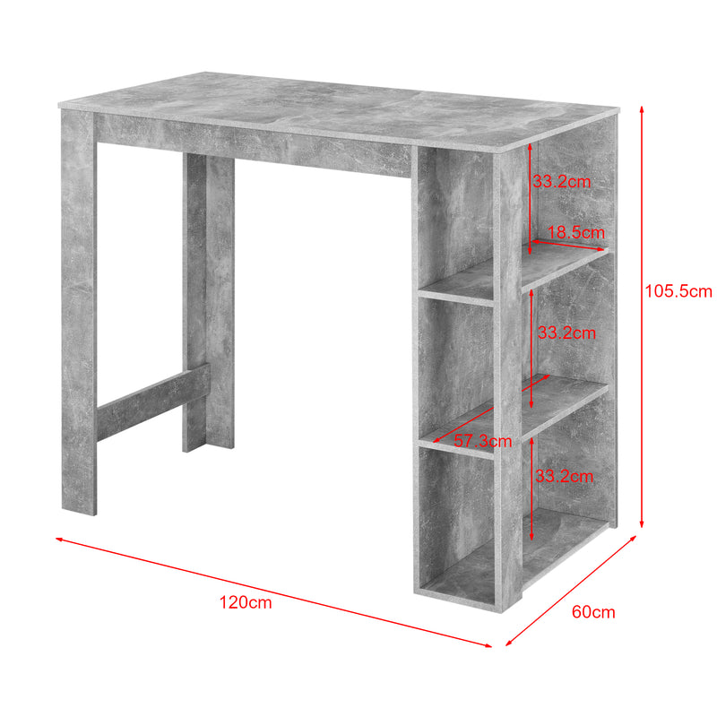Maßskizze Bartisch Danderyd 120x60x106 cm mit 3 Ablagefächern [en.casa]