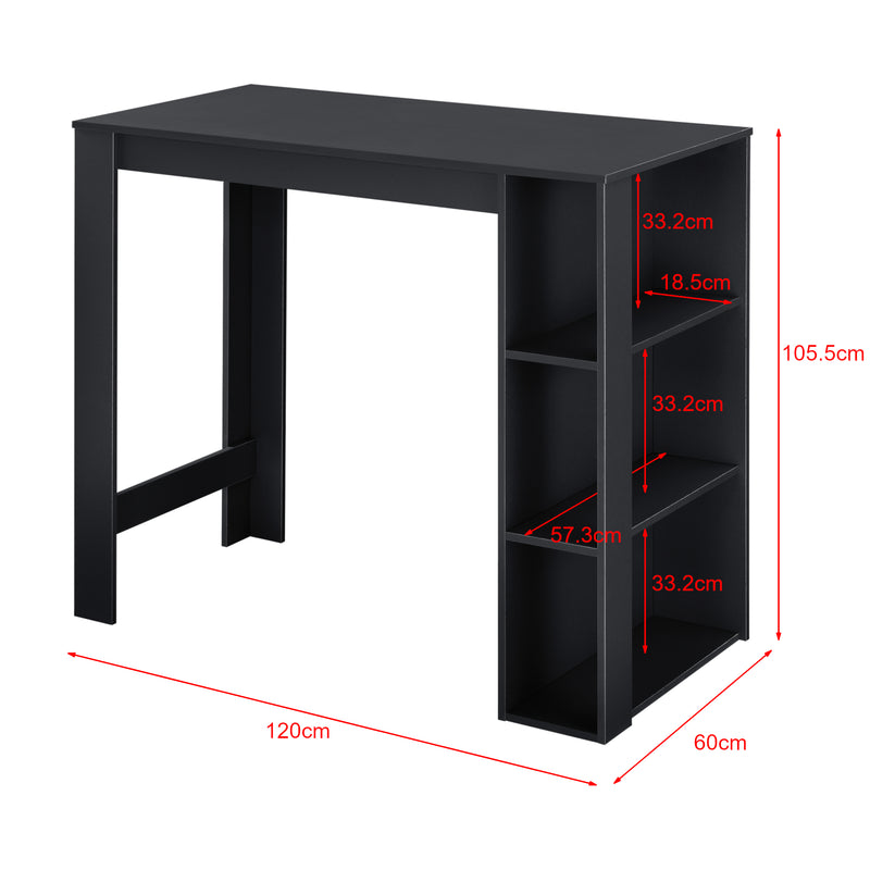 Maßskizze Bartisch Danderyd 120x60x106 cm mit 3 Ablagefächern [en.casa]
