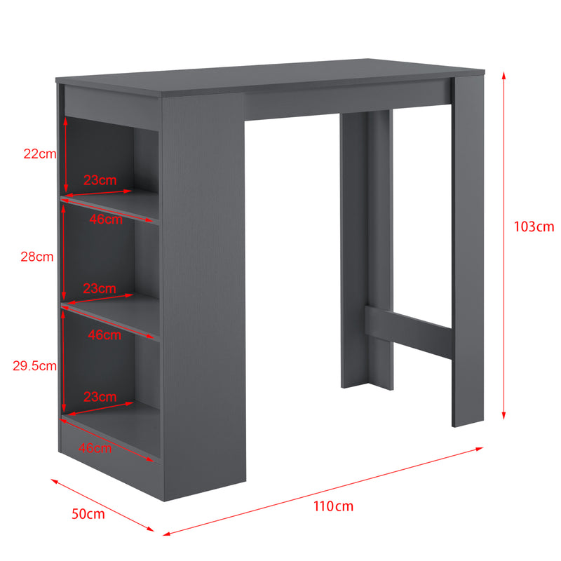 Schizzo in scala Bancone Tavolo Alto da Bar Kouvola con 3 Scomparti Aperti 110x50x103 cm - Vari Colori [en.casa]