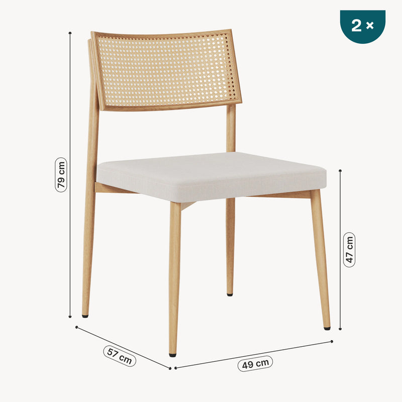 Croquis coté Lot de chaises de salle à manger Jördfjok effet rotin / beige [en.casa]