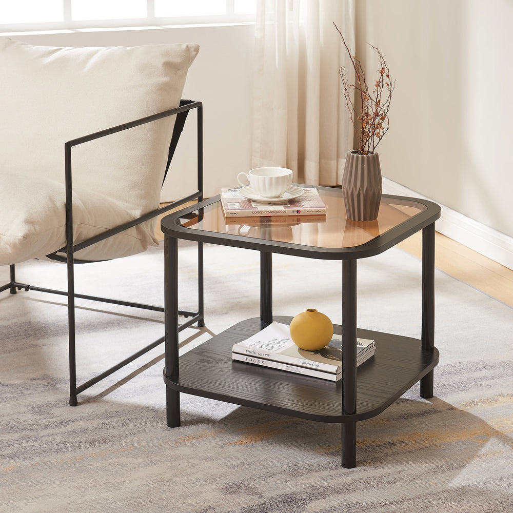 Tavolino Latama con piano in vetro 51x51x45 cm Nero/Vetro bronzo [en.casa] - premiumXL