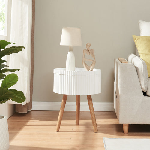 Table d’appoint Bongard avec espace de rangement Ø38x48 cm blanc [en.casa] - premiumXL
