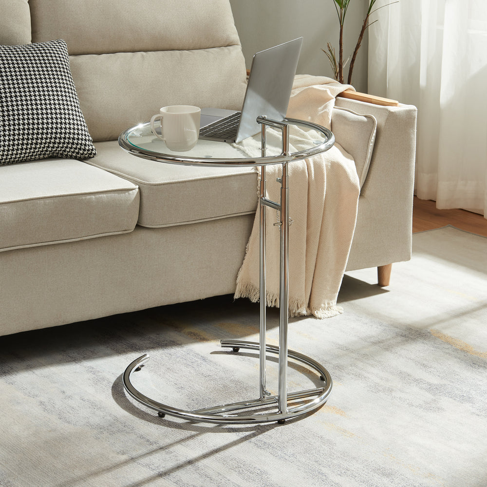 Table d'appoint Stare réglable en hauteur 50 x 57-77 cm transparent / chrome [en.casa] 