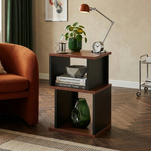 Table d'appoint Trond 50 x 33 x 29 cm noir / effet noyer [en.casa]