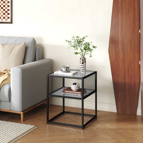 Table d’appoint Tronevn avec plateau en verre 50 x 40 x 40 cm noir [en.casa]