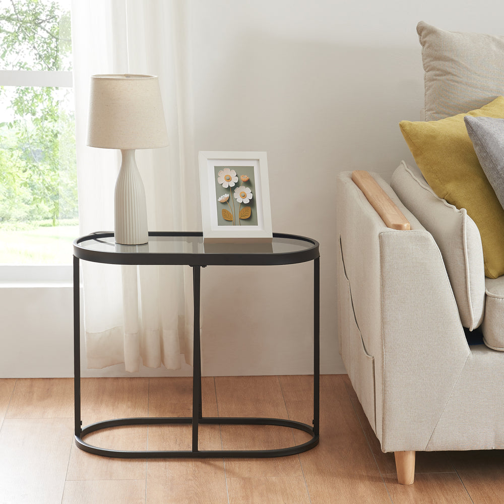 Tavolino Luleå con piano in vetro nero [en.casa] - premiumXL