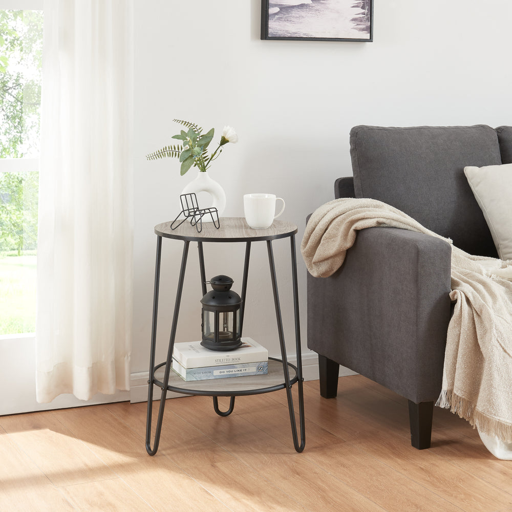 Table d’appoint Ylöjärvi avec 2 étagères Noir/Chêne - Aspect [en.casa] - premiumXL