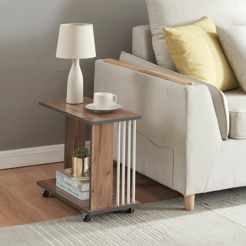 Beistelltisch Haarby mit 4 Rollen 42x50x24 cm Eicheoptik [en.casa]